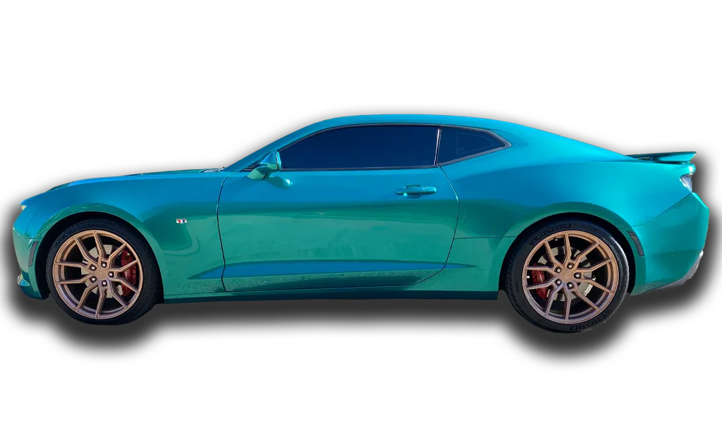 Restyling Color Change Vehicle Wrap Blue Green Camaro Left