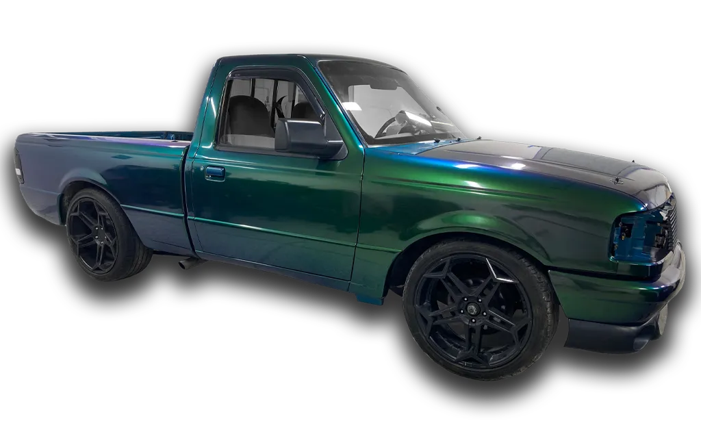 Restyling Color Change Vehicle Wrap Blue Green Purple Truck Right