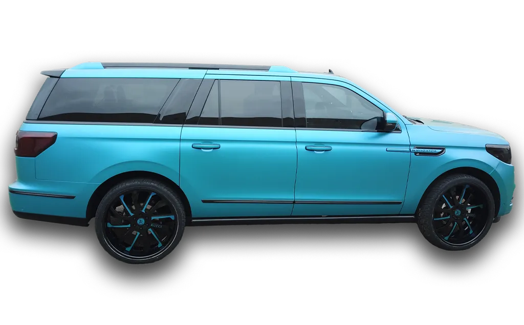 Restyling Color Change Vehicle Wrap Blue Navigator Right