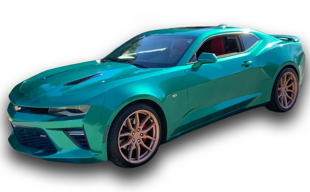 Restyling Color Change Vehicle Wrap Green Camaro Left