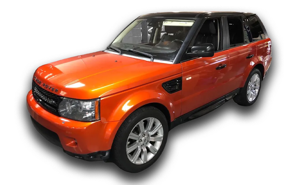 Restyling Color Change Vehicle Wrap Orange Range Rover Left