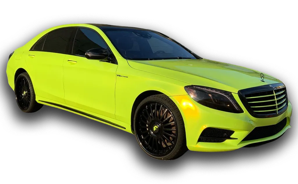 Restyling Color Change Vehicle Wrap Yellow Mercedes Benz Right