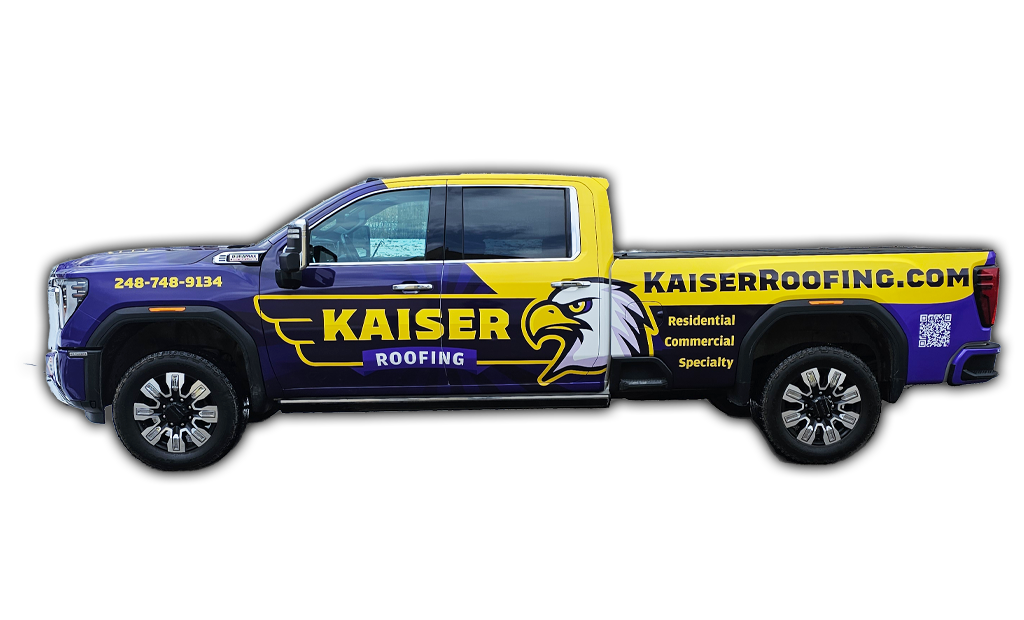 kaiser roofing vehicle wrap full wrap custom design vehicle wrap branding advertising on the go clean professional increase revenue